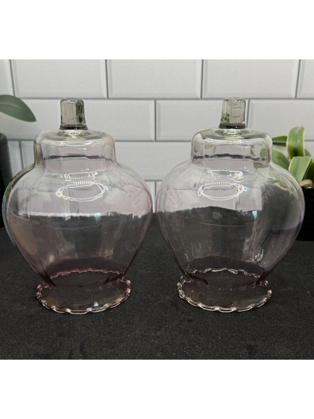 Celeste Peg Glass Votive Cups PALE Pink Home Interiors Set of 2 Globes - Picture 2 of 10